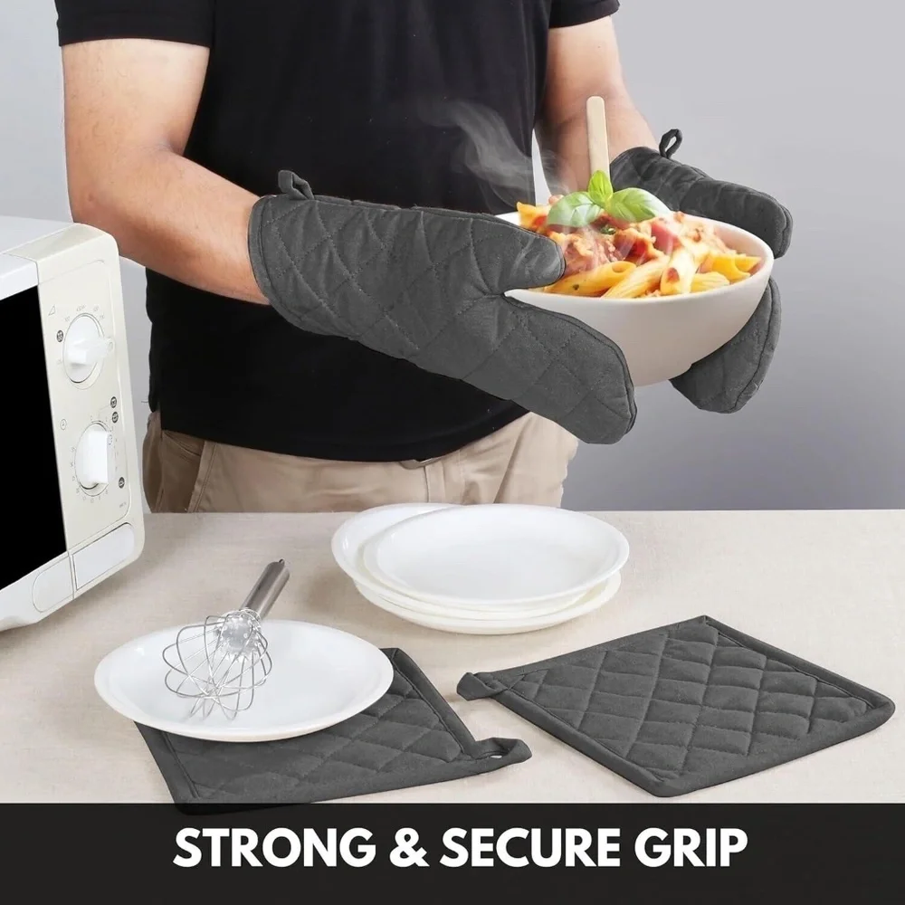 Softopia Cotton 4 piece set: 2 Cotton Oven Mitts & 2 Cotton Pot Holders;‎ Grey